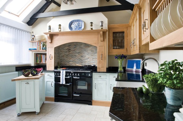 RS16253_Falcon Classic Deluxe 110 Dual Fuel in Black with chrome trim in traditional style light wood and white kitchen-original.jpg