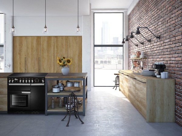 RS16286_Falcon Professional+ 90 Induction in Black with chrome trim in island in minimalist kitchen -original.jpg