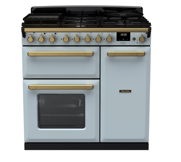 RS30008_ESDL90DFPMSBAB-E1-Falcon Estel Deluxe 90 Dual Fuel-Misty Blue-Antique Brass-Front view.jpg