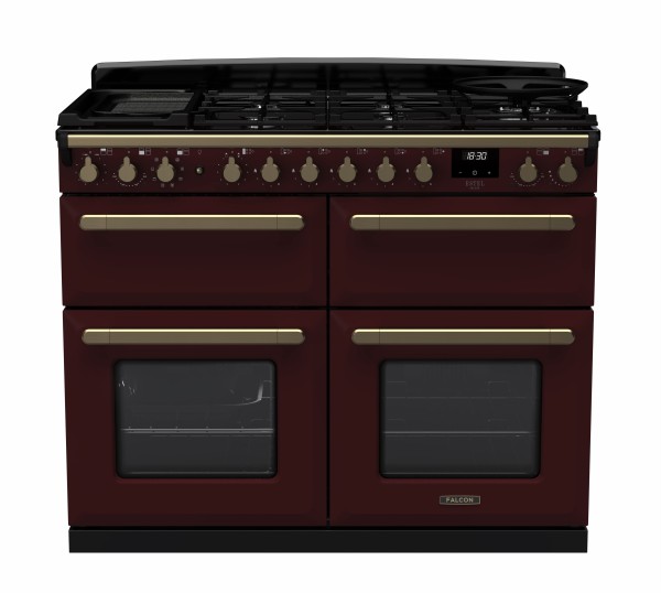 RS30093_ESDLB110DFPBORAB-E1-Falcon Estel Deluxe 110 Dual Fuel-Slow cook oven-Bordeaux-Antique Brass-Front view.jpg