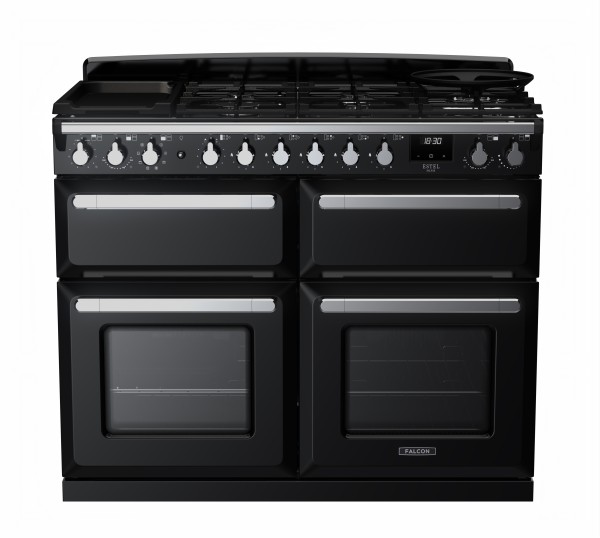 RS30088_ESDLB110DFPGBLCM-E1-Falcon Estel Deluxe 110 Dual Fuel-Slow cook oven-Black-Chrome-Front view.jpg
