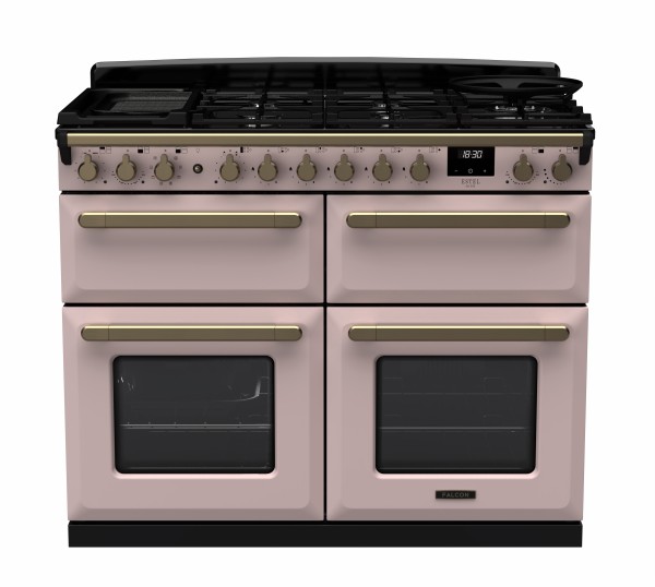 RS30113_ESDLB110DFPPPKAB-E1-Falcon Estel Deluxe 110 Dual Fuel-Slow cook oven-Pale Pink-Antique Brass-Front view.jpg