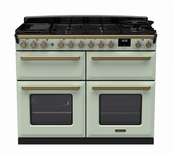 RS30101_ESDLB110DFPMNTAB-E1-Falcon Estel Deluxe 110 Dual Fuel-Slow cook oven-Mint-Antique Brass-Front view.jpg