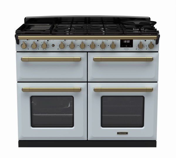 RS30105_ESDLB110DFPMSBAB-E1-Falcon Estel Deluxe 110 Dual Fuel-Slow cook oven-Misty Blue-Antique Brass-Front view.jpg