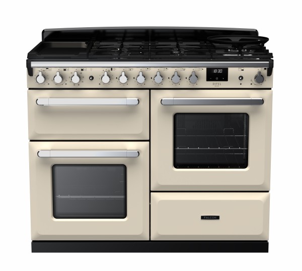 RS30076_ESDLO110DFPPCRCM-E1-Falcon Estel Deluxe 110 Dual Fuel-Proving drawer-Pale Cream-Chrome-Front view.jpg