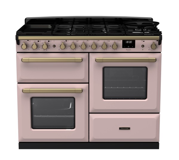 RS30081_ESDLO110DFPPPKAB-E1-Falcon Estel Deluxe 110 Dual Fuel-Proving drawer-Pale Pink-Antique Brass-Front view.jpg