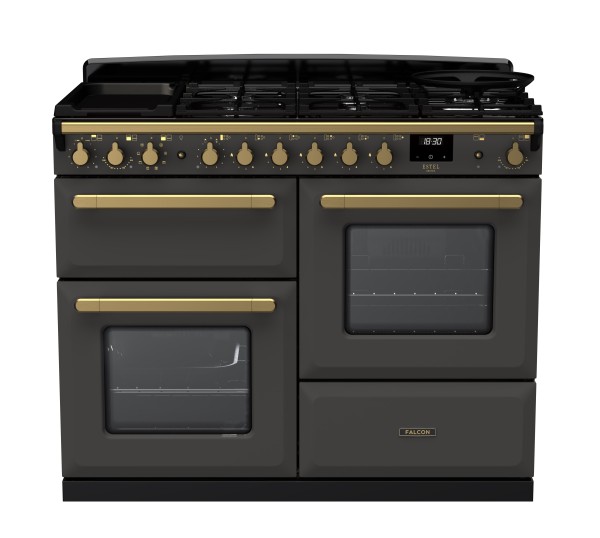 RS30085_ESDLO110DFPSLTAB-E1-Falcon Estel Deluxe 110 Dual Fuel-Proving drawer-Slate-Antique Brass-Front view.jpg