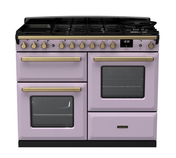 RS30065_ESDLO110DFPHTHAB-E1-Falcon Estel Deluxe 110 Dual Fuel-Proving drawer-Heather-Antique Brass-Front view.jpg