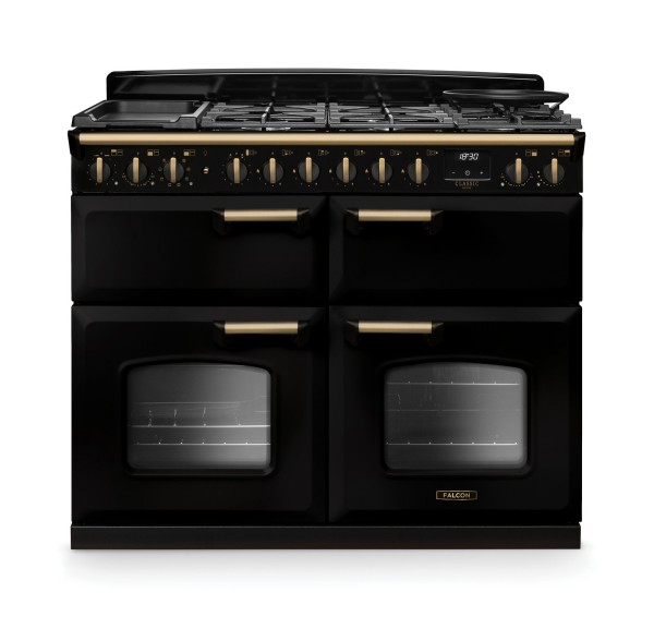 Kuchnia gazowo-elektryczna Falcon Classic Deluxe 110 Slow Cook - Czarny Połysk / Antyczny Mosiądz