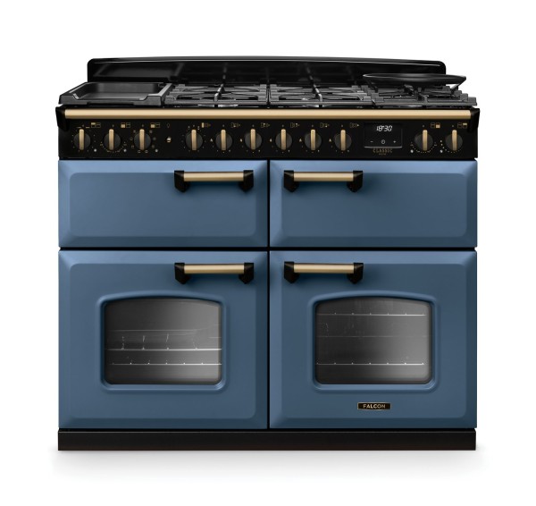 Kuchnia gazowo-elektryczna Falcon Classic Deluxe 110 Slow Cook - Niebieski Stone / Antyczny Mosiądz