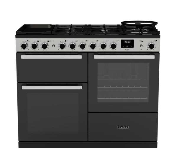 Kuchnia gazowo-elektryczna Falcon Edge Deluxe 110 z szufladą - Czarne szkło / Chrom
